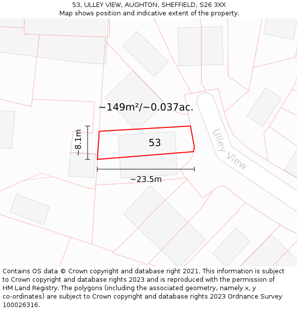 53, ULLEY VIEW, AUGHTON, SHEFFIELD, S26 3XX: Plot and title map