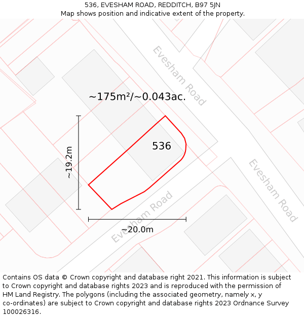 536, EVESHAM ROAD, REDDITCH, B97 5JN: Plot and title map
