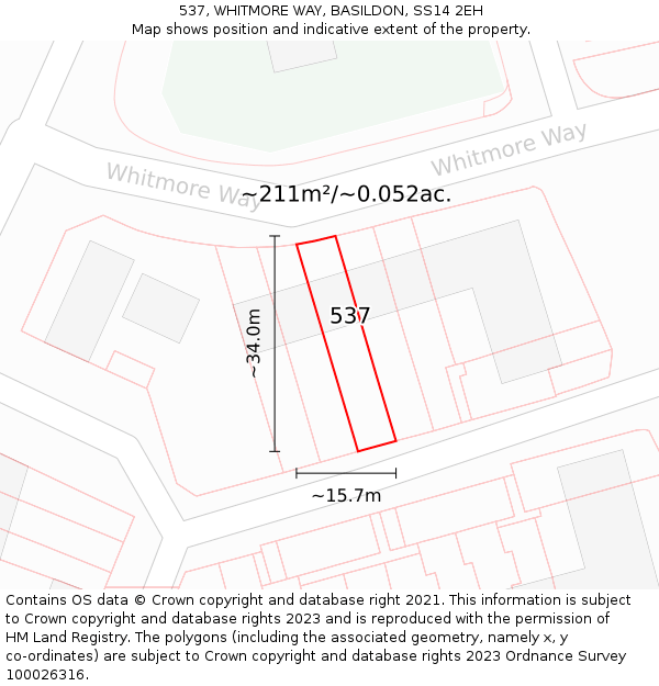 537, WHITMORE WAY, BASILDON, SS14 2EH: Plot and title map