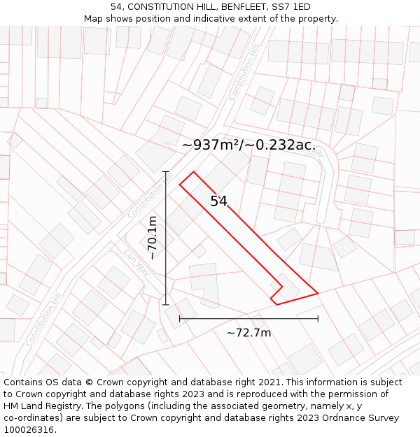 54, CONSTITUTION HILL, BENFLEET, SS7 1ED: Plot and title map