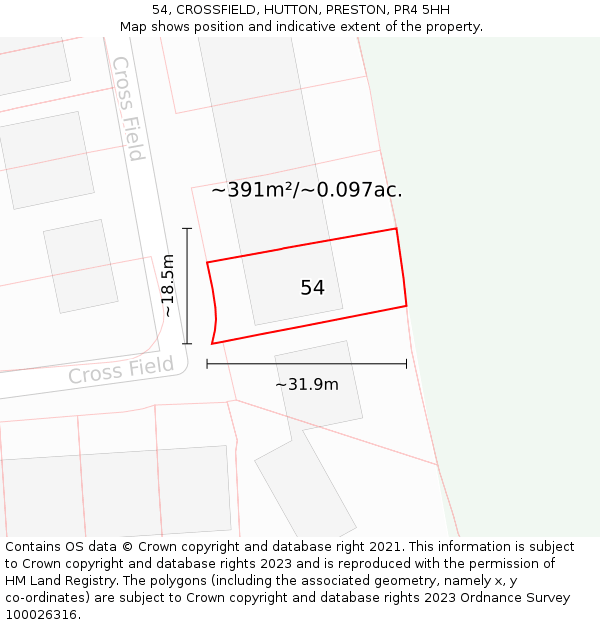 54, CROSSFIELD, HUTTON, PRESTON, PR4 5HH: Plot and title map