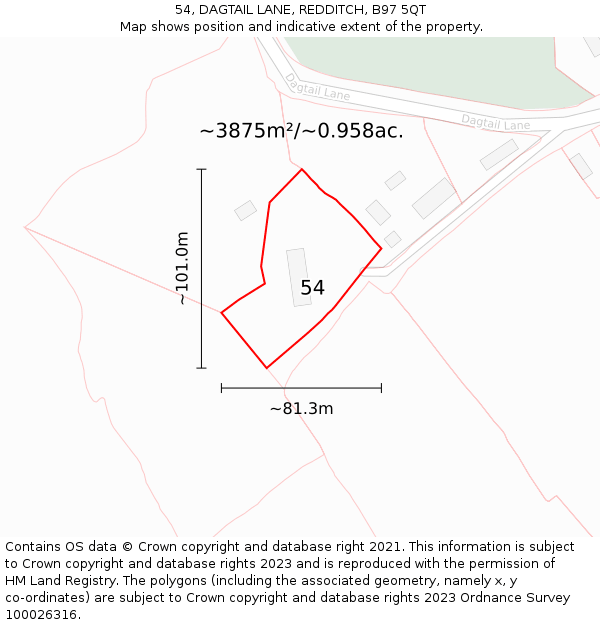 54, DAGTAIL LANE, REDDITCH, B97 5QT: Plot and title map
