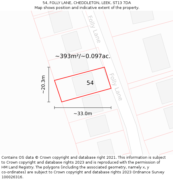 54, FOLLY LANE, CHEDDLETON, LEEK, ST13 7DA: Plot and title map
