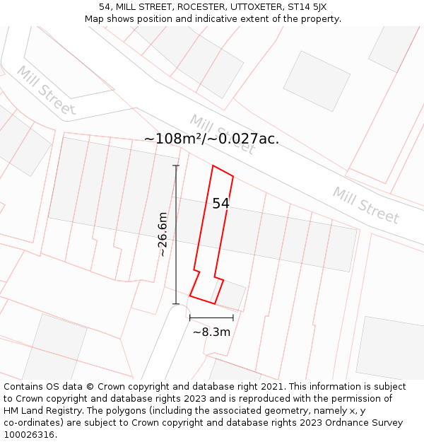 54, MILL STREET, ROCESTER, UTTOXETER, ST14 5JX: Plot and title map