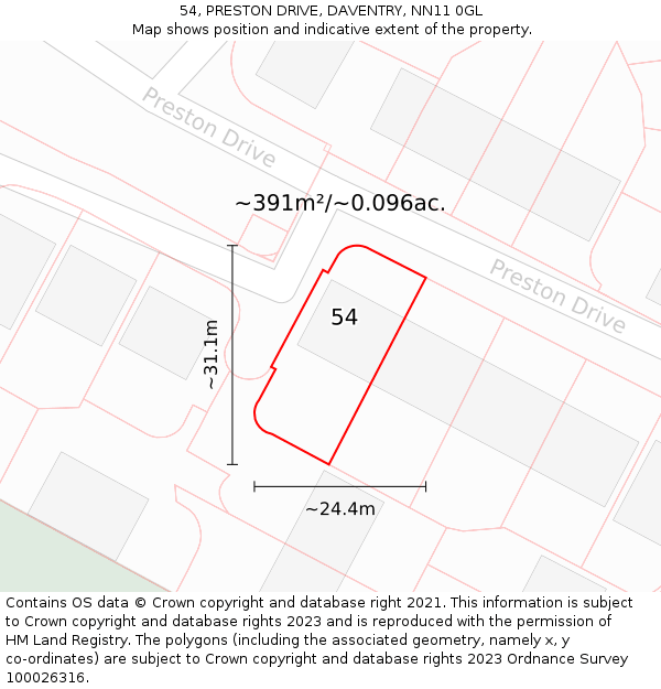 54, PRESTON DRIVE, DAVENTRY, NN11 0GL: Plot and title map