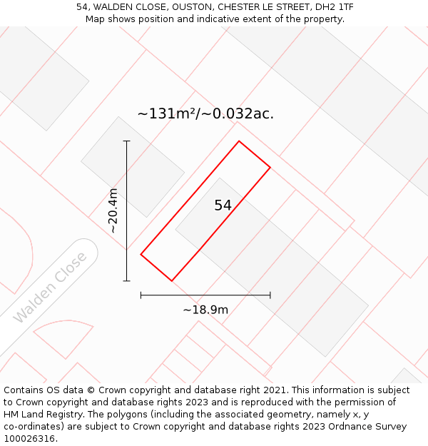 54, WALDEN CLOSE, OUSTON, CHESTER LE STREET, DH2 1TF: Plot and title map