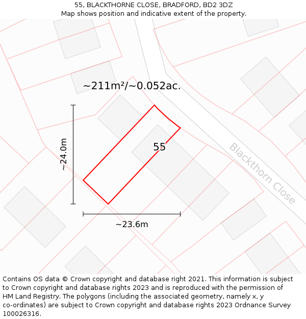 55, BLACKTHORNE CLOSE, BRADFORD, BD2 3DZ: Plot and title map