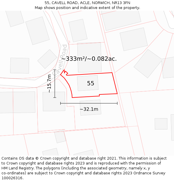 55, CAVELL ROAD, ACLE, NORWICH, NR13 3FN: Plot and title map