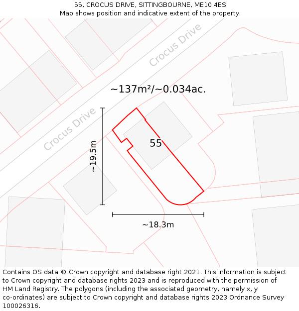 55, CROCUS DRIVE, SITTINGBOURNE, ME10 4ES: Plot and title map