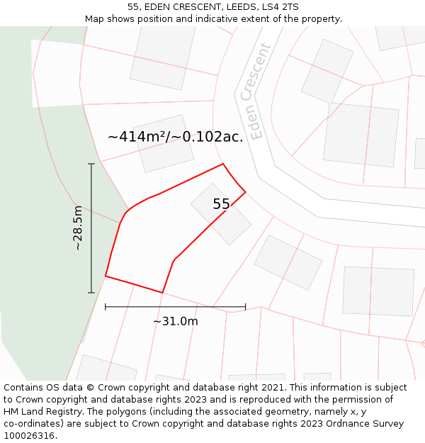 55, EDEN CRESCENT, LEEDS, LS4 2TS: Plot and title map