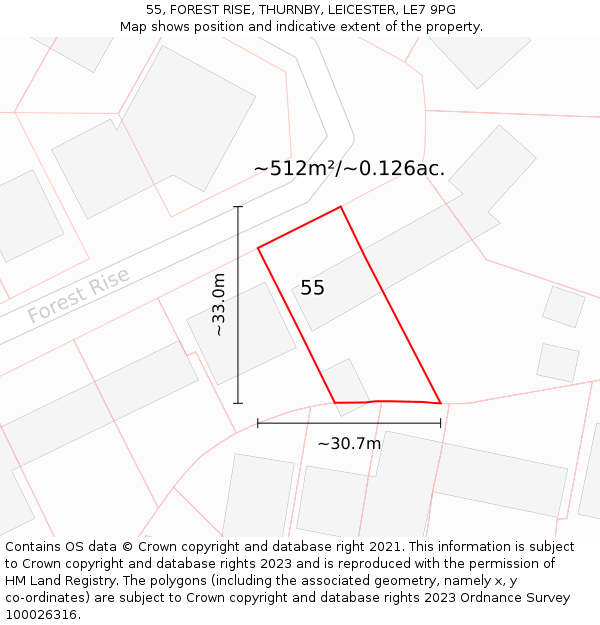 55, FOREST RISE, THURNBY, LEICESTER, LE7 9PG: Plot and title map