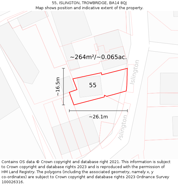 55, ISLINGTON, TROWBRIDGE, BA14 8QJ: Plot and title map