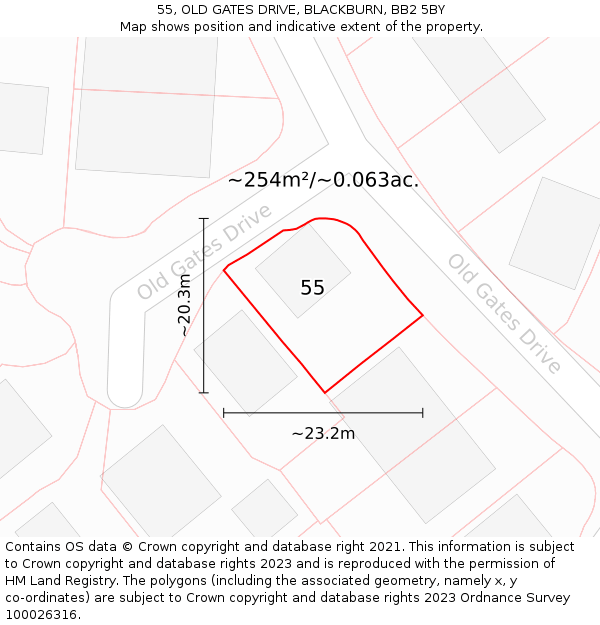 55, OLD GATES DRIVE, BLACKBURN, BB2 5BY: Plot and title map