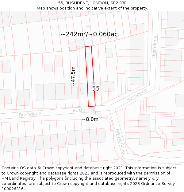 55, RUSHDENE, LONDON, SE2 9RP: Plot and title map
