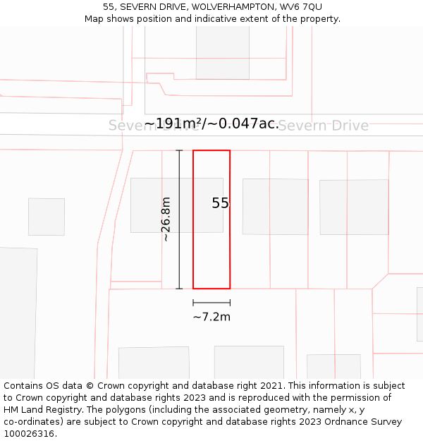 55, SEVERN DRIVE, WOLVERHAMPTON, WV6 7QU: Plot and title map