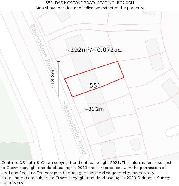 551, BASINGSTOKE ROAD, READING, RG2 0SH: Plot and title map