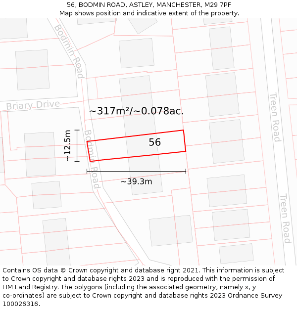 56, BODMIN ROAD, ASTLEY, MANCHESTER, M29 7PF: Plot and title map
