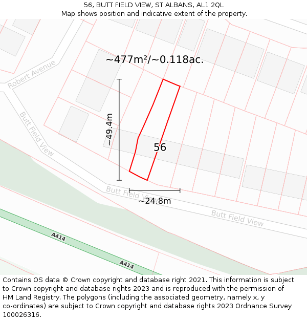 56, BUTT FIELD VIEW, ST ALBANS, AL1 2QL: Plot and title map