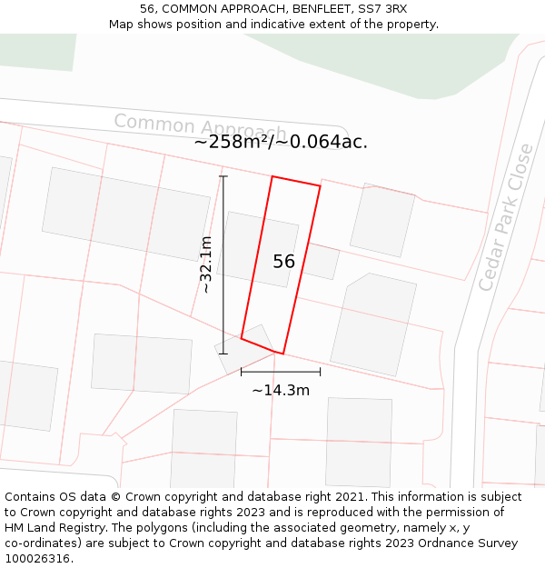 56, COMMON APPROACH, BENFLEET, SS7 3RX: Plot and title map