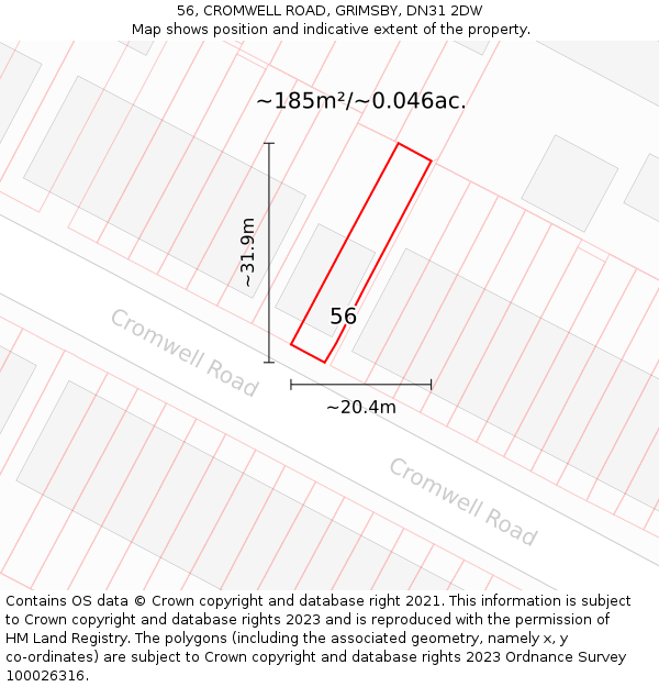 56, CROMWELL ROAD, GRIMSBY, DN31 2DW: Plot and title map