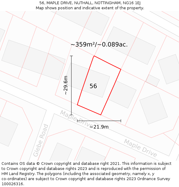 56, MAPLE DRIVE, NUTHALL, NOTTINGHAM, NG16 1EJ: Plot and title map