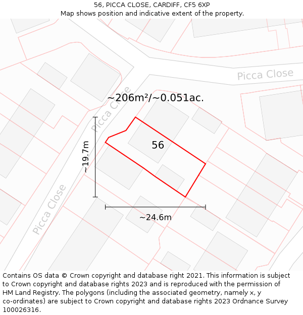 56, PICCA CLOSE, CARDIFF, CF5 6XP: Plot and title map