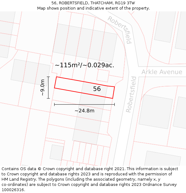 56, ROBERTSFIELD, THATCHAM, RG19 3TW: Plot and title map