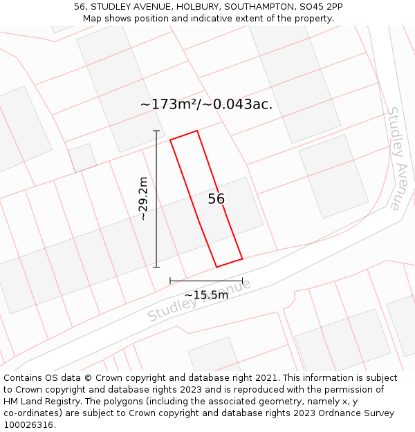 56, STUDLEY AVENUE, HOLBURY, SOUTHAMPTON, SO45 2PP: Plot and title map