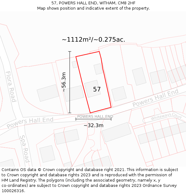 57, POWERS HALL END, WITHAM, CM8 2HF: Plot and title map