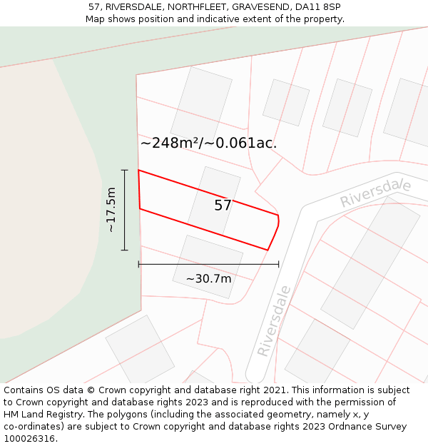 57, RIVERSDALE, NORTHFLEET, GRAVESEND, DA11 8SP: Plot and title map