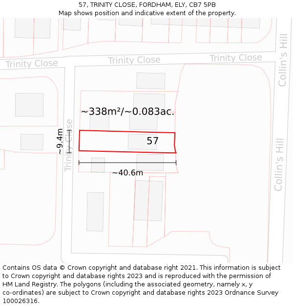 57, TRINITY CLOSE, FORDHAM, ELY, CB7 5PB: Plot and title map