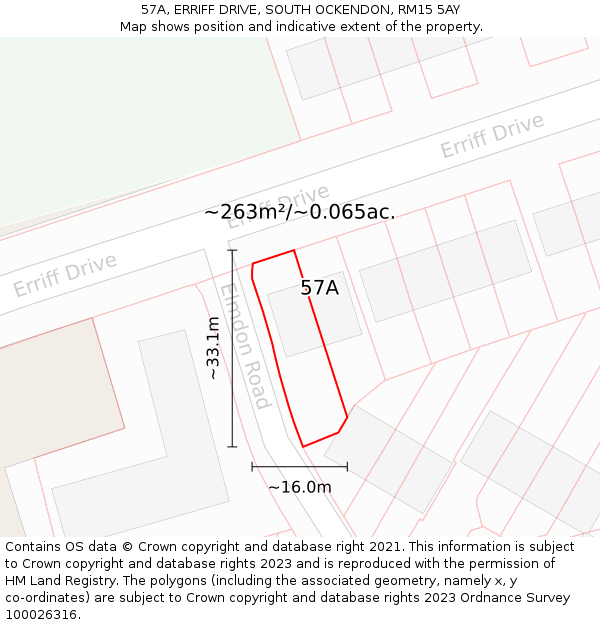 57A, ERRIFF DRIVE, SOUTH OCKENDON, RM15 5AY: Plot and title map