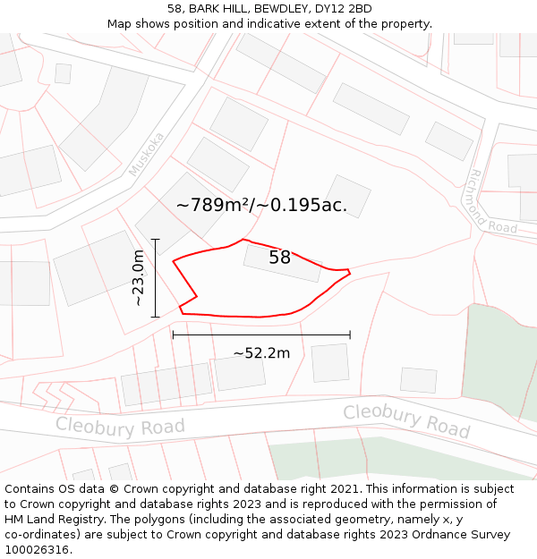 58, BARK HILL, BEWDLEY, DY12 2BD: Plot and title map