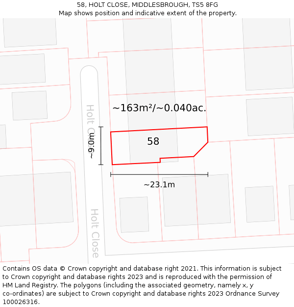 58, HOLT CLOSE, MIDDLESBROUGH, TS5 8FG: Plot and title map