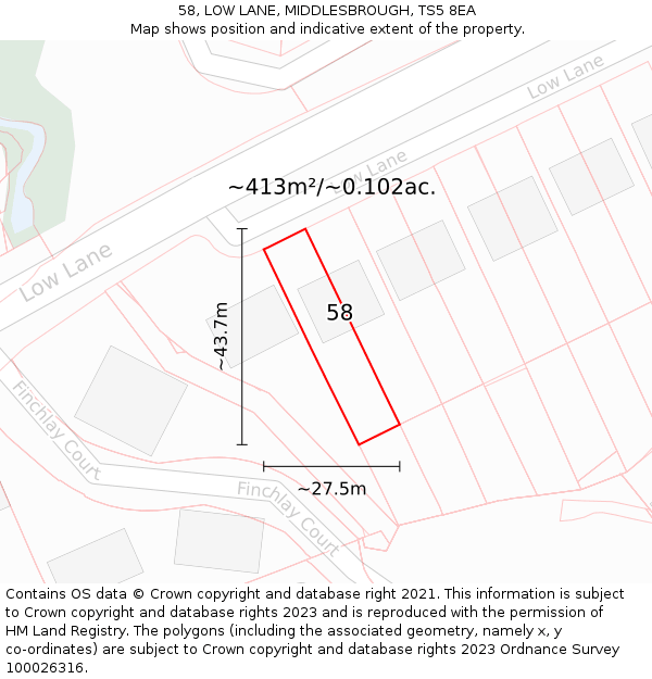 58, LOW LANE, MIDDLESBROUGH, TS5 8EA: Plot and title map