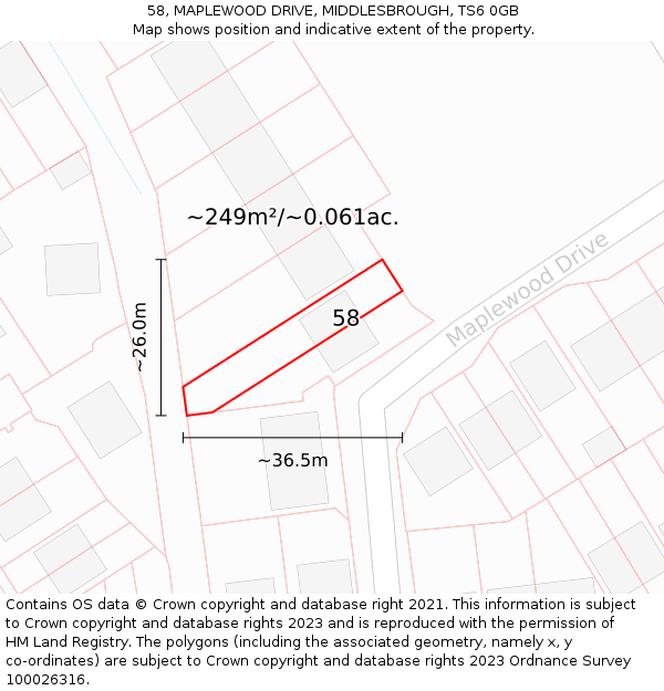 58, MAPLEWOOD DRIVE, MIDDLESBROUGH, TS6 0GB: Plot and title map