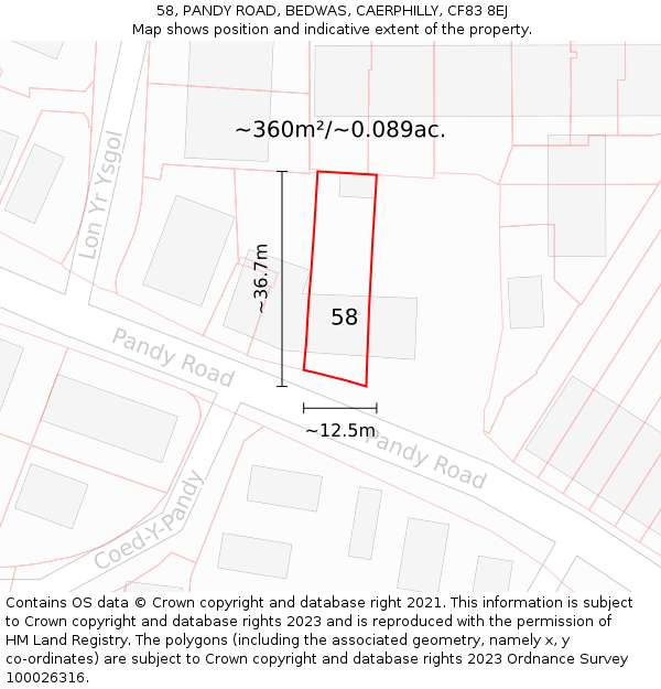 58, PANDY ROAD, BEDWAS, CAERPHILLY, CF83 8EJ: Plot and title map