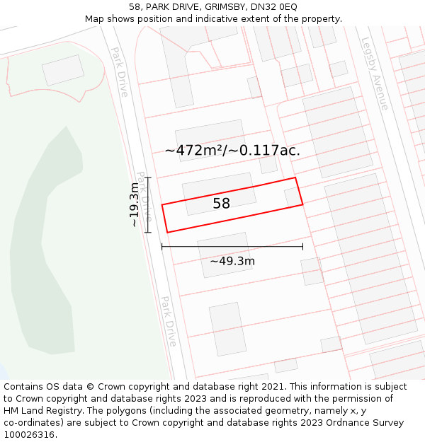 58, PARK DRIVE, GRIMSBY, DN32 0EQ: Plot and title map