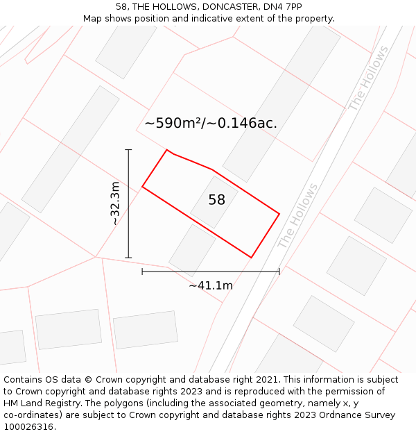 58, THE HOLLOWS, DONCASTER, DN4 7PP: Plot and title map