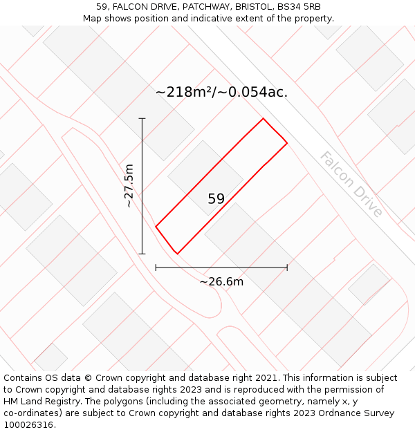 59, FALCON DRIVE, PATCHWAY, BRISTOL, BS34 5RB: Plot and title map
