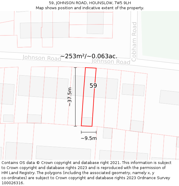 59, JOHNSON ROAD, HOUNSLOW, TW5 9LH: Plot and title map