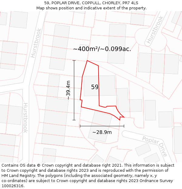 59, POPLAR DRIVE, COPPULL, CHORLEY, PR7 4LS: Plot and title map