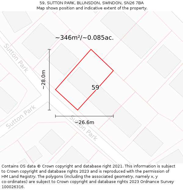 59, SUTTON PARK, BLUNSDON, SWINDON, SN26 7BA: Plot and title map