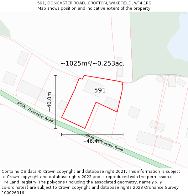 591, DONCASTER ROAD, CROFTON, WAKEFIELD, WF4 1PS: Plot and title map