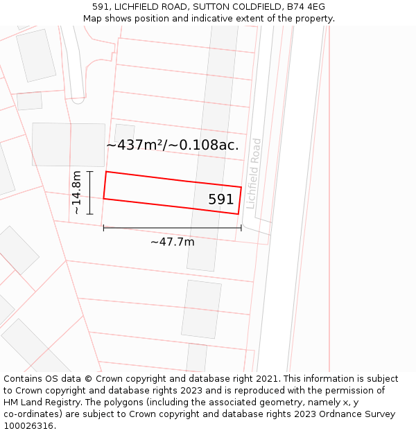 591, LICHFIELD ROAD, SUTTON COLDFIELD, B74 4EG: Plot and title map