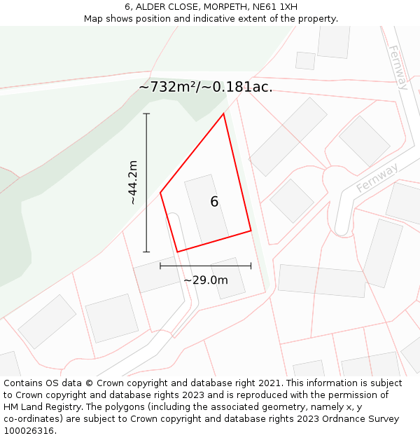 6, ALDER CLOSE, MORPETH, NE61 1XH: Plot and title map