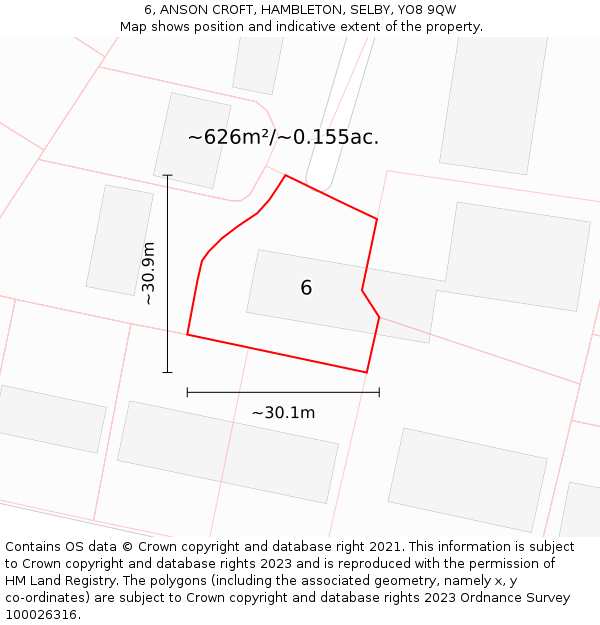 6, ANSON CROFT, HAMBLETON, SELBY, YO8 9QW: Plot and title map
