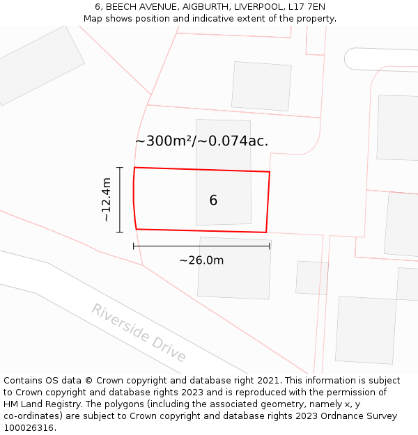 6, BEECH AVENUE, AIGBURTH, LIVERPOOL, L17 7EN: Plot and title map