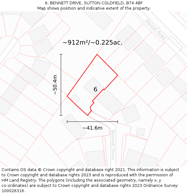 6, BENNETT DRIVE, SUTTON COLDFIELD, B74 4BF: Plot and title map
