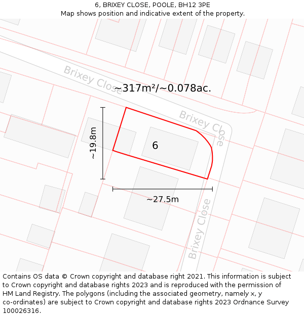 6, BRIXEY CLOSE, POOLE, BH12 3PE: Plot and title map